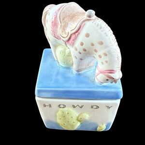 Vintage Horse Trinket Box Ceramic Howdy Pony Jewelry Box Pastels Miniature